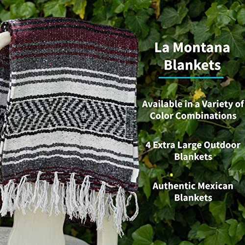 La Montana Bulk Falsa Mexican Blanket, 4 Pack, Burgundy/Charcoal/White - color: Burgundy/Charcoal/White