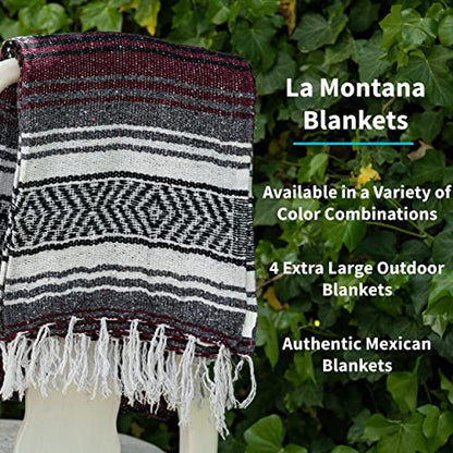 La Montana Bulk Falsa Mexican Blanket, 4 Pack, Burgundy/Charcoal/White - color: Burgundy/Charcoal/White