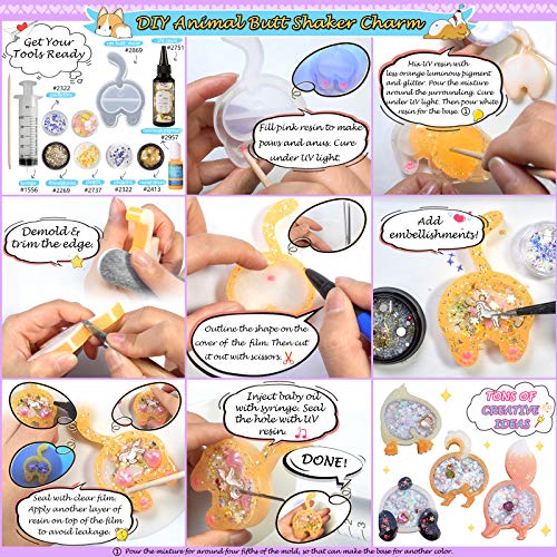 FUNSHOWCASE Animal Butt Resin Shaker Molds Set Keychain Charms Pendant Jewelry Making Supplies 25-Count, Silicone Trays, Seal Films, Key Chains - color: Animal Butt Craft Pack of 25