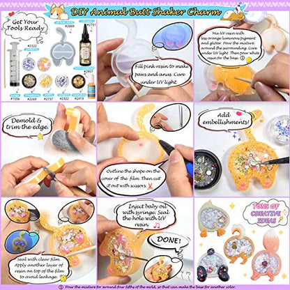 FUNSHOWCASE Animal Butt Resin Shaker Molds Set Keychain Charms Pendant Jewelry Making Supplies 25-Count, Silicone Trays, Seal Films, Key Chains - color: Animal Butt Craft Pack of 25