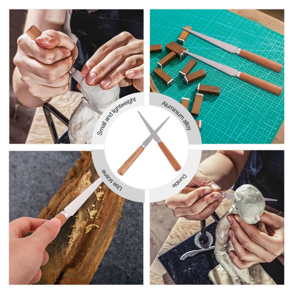 Fettling Sculpture Carpenter for Polymer Smoothing: 10pcs Wood Handles Steel Tool Shaping with Art Blade Ceramic Wooden Handle Sculpting Pottery Clay Sculpting DIY Craft