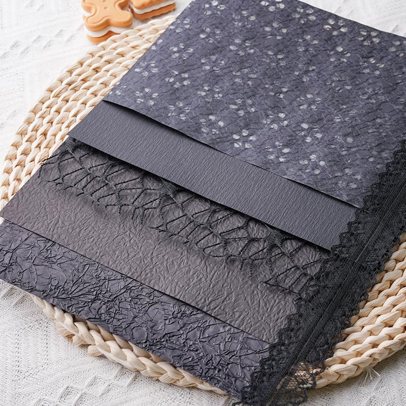 15Pcs Handmade Scrapbook Art Paper Craft Textured Paper Colorful A5 sheet Mesh Special Mix for Scrapbooking Junk Journal Journaling Supplies DIY Materials,5.8x8.2 inches (Black)