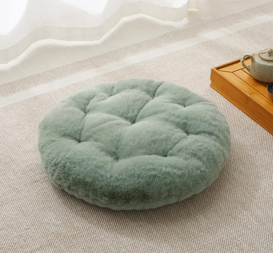 Large Floor Pillow Meditation Cushion Round Floor Cushions for Adults,Luxury Faux Fur Thick Floor Pillows for Sitting Put in Living Room Balcony Outdoor Tatami（Sage Green） - color: Sage Green