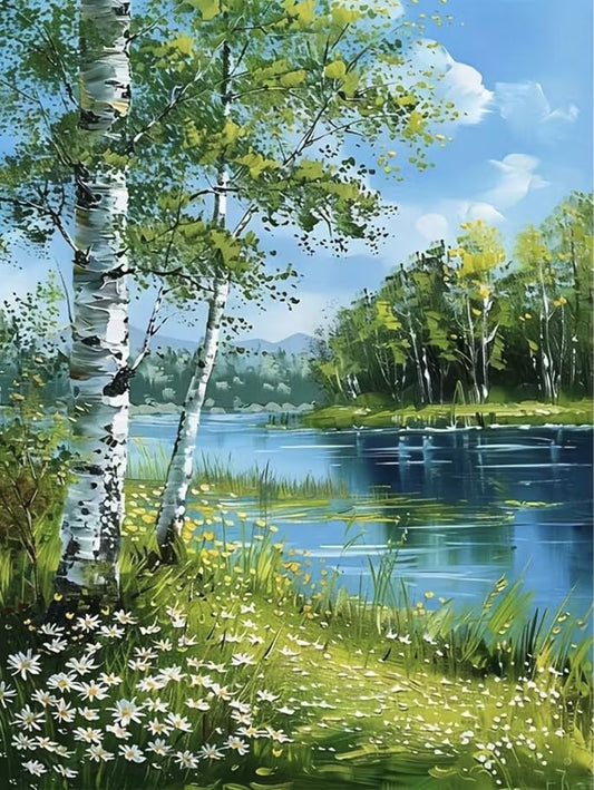 5D Diamond Art Kits for Adults Trees Lakes, DIY Diamond Painting Art Nature Scenery Round Full Drill Crystal Diamond Embroidery Paintings Arts Craft for Home Office Wall Decor 12X16 Inch - color: 26-19 Trees Lakes