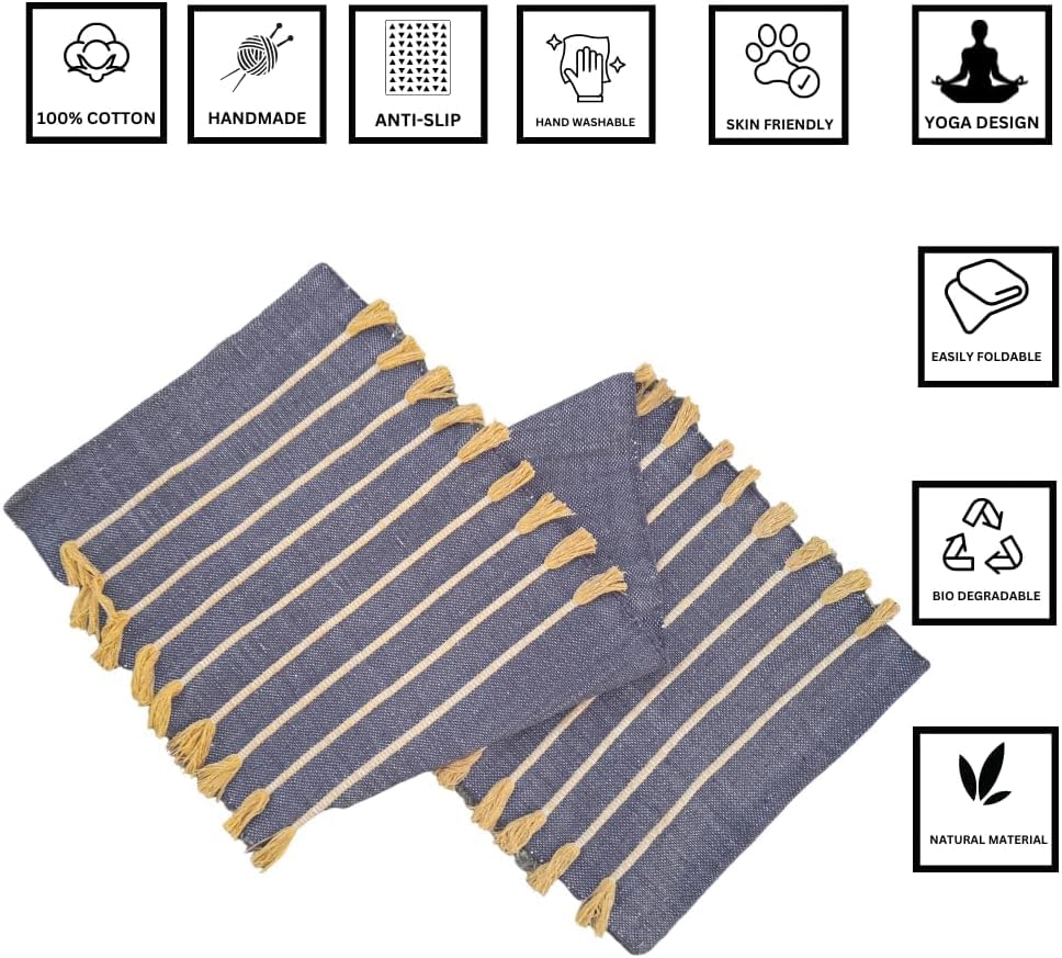 Indian Handmade100 % Organic Anti Skid Multi Colour Cotton Yoga Mat - Eco-Friendly Hand-Woven Rug - Non-Slip & Thick (24”x72”x5mm) for Hot yoga & Everyday Fitness at Home - Comfortable & Foldable Extra-Long Mat - color: Multi 16