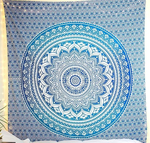 Popular Handicrafts Tapestry Wall Hanging Hippie Ombre Mandala Bohemian Hippy Psychedelic Design Indian Indian Magical Tapestries Bedspread 84 x 90 Inches (215cm x 230cm) Red Yellow - color: Blue, size: 90"L x 84"W