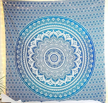 Popular Handicrafts Tapestry Wall Hanging Hippie Ombre Mandala Bohemian Hippy Psychedelic Design Indian Indian Magical Tapestries Bedspread 84 x 90 Inches (215cm x 230cm) Red Yellow - color: Blue, size: 90"L x 84"W