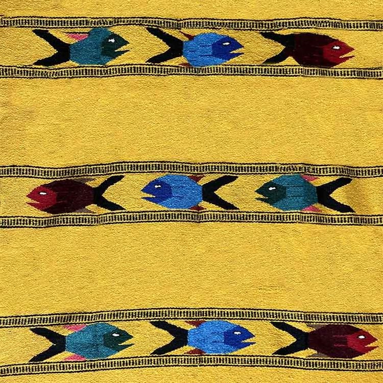 Open Road Goods Thick Mexican Yoga Blanket - Serape Fish Design - Handmade (Yellow) - color: Yellow