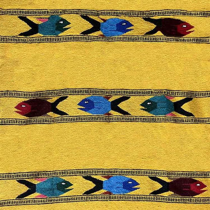 Open Road Goods Thick Mexican Yoga Blanket - Serape Fish Design - Handmade (Yellow) - color: Yellow