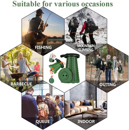 Fishboy Upgraded Collapsible Stool, 400lbs Max Weight, Lightweight But Sturdy, Portable Retractable Folding Telescoping Foldable Camping Stool for Adults Outdoor Fishing Hiking BBQ - color: All Army Green