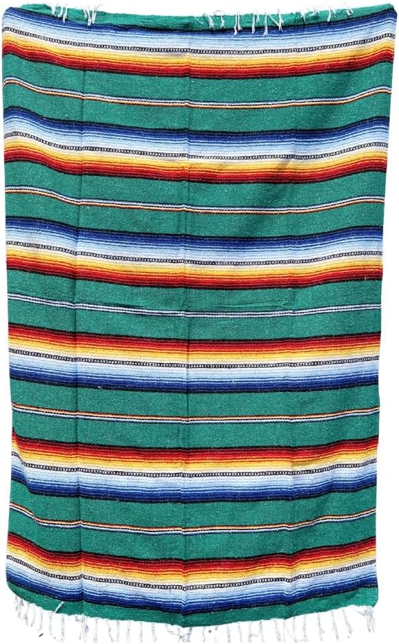 Striped Mexican Baja Blanket - Handmade Serape Throw in Soft Durable Woven Cotton Blend - Great for Beach, Yoga, Camping, Festivals and Home (Northern Lights (Teal)) - color: Northern Lights (Teal)