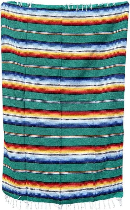 Striped Mexican Baja Blanket - Handmade Serape Throw in Soft Durable Woven Cotton Blend - Great for Beach, Yoga, Camping, Festivals and Home (Northern Lights (Teal)) - color: Northern Lights (Teal)