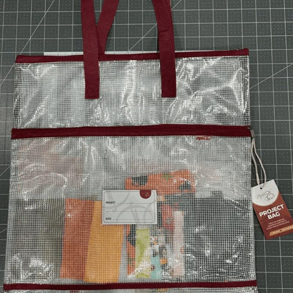 Madam Sew Project Bag - Craft Bag Organizer Tote with Handles, Two Pockets, See-Through Mesh, and Card Slot – Perfect for Quilting, Knitting, Stitching and Embroidery Projects Storage - 16”x16” - color: White