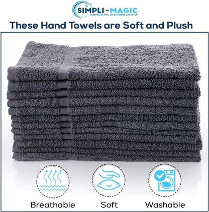SIMPLI-MAGIC Cotton Hand Towels 16"x27" – Soft Towels for Bathroom, Kitchen, Salon & Gym (Gray), 12 Count (Pack of 12) - color: Gray, size: 16 in x 27 in (Pack of 12)