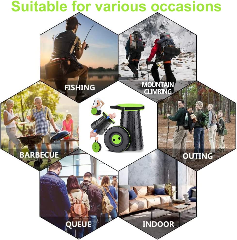 Fishboy Upgraded Collapsible Stool, 400lbs Max Weight, Lightweight But Sturdy, Portable Retractable Folding Telescoping Foldable Camping Stool for Adults Outdoor Fishing Hiking BBQ - color: Green
