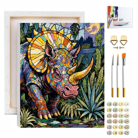 Sceorixa Animal Paint by Numbers Kit for Adults - DIY Colorful Rhino Painting on Canvas, Acrylic Paint Set, Suitable for Beginners, Art for Home Decoration or Gifts(8X12IN Framed) - color: SC00700, size: 8X12IN framed
