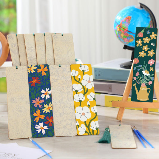 Kosiz 12 Pcs Butterfly Flowers Paint by Number Kit for Adult Wood Bookmark | Mini Paint by Numbers Kit, Painting Decor, Tassels Blank Bookmarks, for Small DIY Craft Book Lovers Gift 7x2 '' - style: Butterfly Flowers Theme
