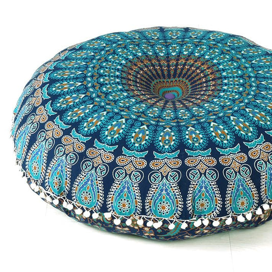Mandala Floor Pillow Cover Meditation Cushion Seating Throw Hippie Round Colorful Decorative Bohemian Indian Pouf Ottoman Handmade Cover ONLY (A1 Dark Blue-1, 32" x 32") - color: A1 Dark Blue-1, size: 32" x 32" (Pack of 1)