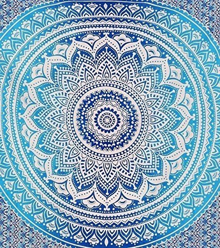 Popular Handicrafts Tapestry Wall Hanging Hippie Ombre Mandala Bohemian Hippy Psychedelic Design Indian Indian Magical Tapestries Bedspread 84 x 90 Inches (215cm x 230cm) Red Yellow - color: Blue, size: 90"L x 84"W