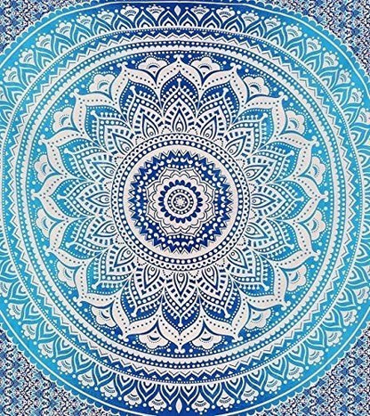 Popular Handicrafts Tapestry Wall Hanging Hippie Ombre Mandala Bohemian Hippy Psychedelic Design Indian Indian Magical Tapestries Bedspread 84 x 90 Inches (215cm x 230cm) Red Yellow - color: Blue, size: 90"L x 84"W