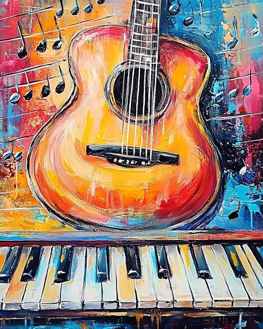 Guitar on The Piano Paint by Number for Adults Beginner Easy to Paint Spiritual Notes Paint by Numbers on Canvas, Paint by Numbers Kits Vintage Oil Painting Decoration Without Frame 16x20 Inch - color: Artwork 12, size: 16''x20''(without frame)