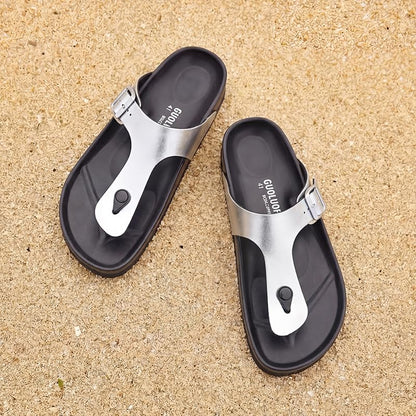 Women Arch Support Flip Flops – Adjustable - color: Silver, size: 7