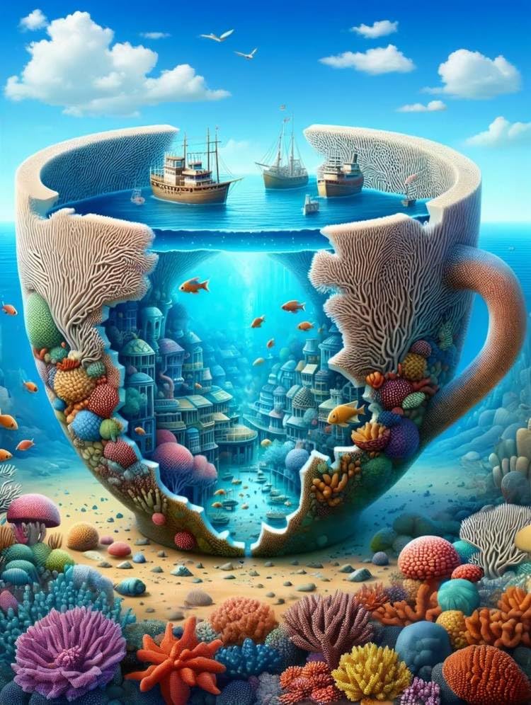 Shouruihua Diamond Painting Kits for Adults, Ocean in A Cup Diamond Art Kit | Ocean, Gem Art, Diamond Dotz Kits, Underwater World Scene Diamond Dots, Full Round Drill Diamond Painting Kits, 11.8x15.7 in - color: Ocean in A Cup