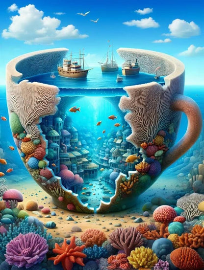 Shouruihua Diamond Painting Kits for Adults, Ocean in A Cup Diamond Art Kit | Ocean, Gem Art, Diamond Dotz Kits, Underwater World Scene Diamond Dots, Full Round Drill Diamond Painting Kits, 11.8x15.7 in - color: Ocean in A Cup