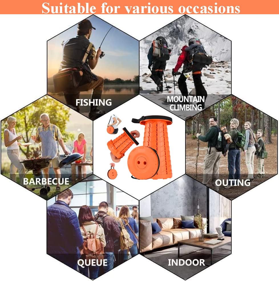Fishboy Collapsible Stool for Adults, Portable Folding Camping Seat, 400lbs - color: All Orange