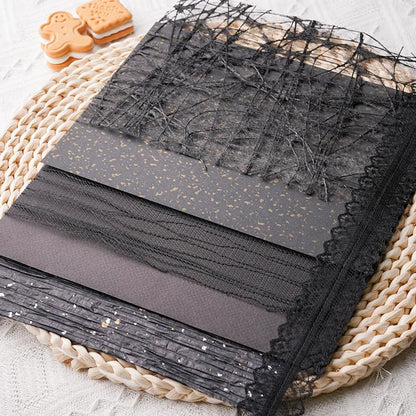 15Pcs Handmade Scrapbook Art Paper Craft Textured Paper Colorful A5 sheet Mesh Special Mix for Scrapbooking Junk Journal Journaling Supplies DIY Materials,5.8x8.2 inches (Black)