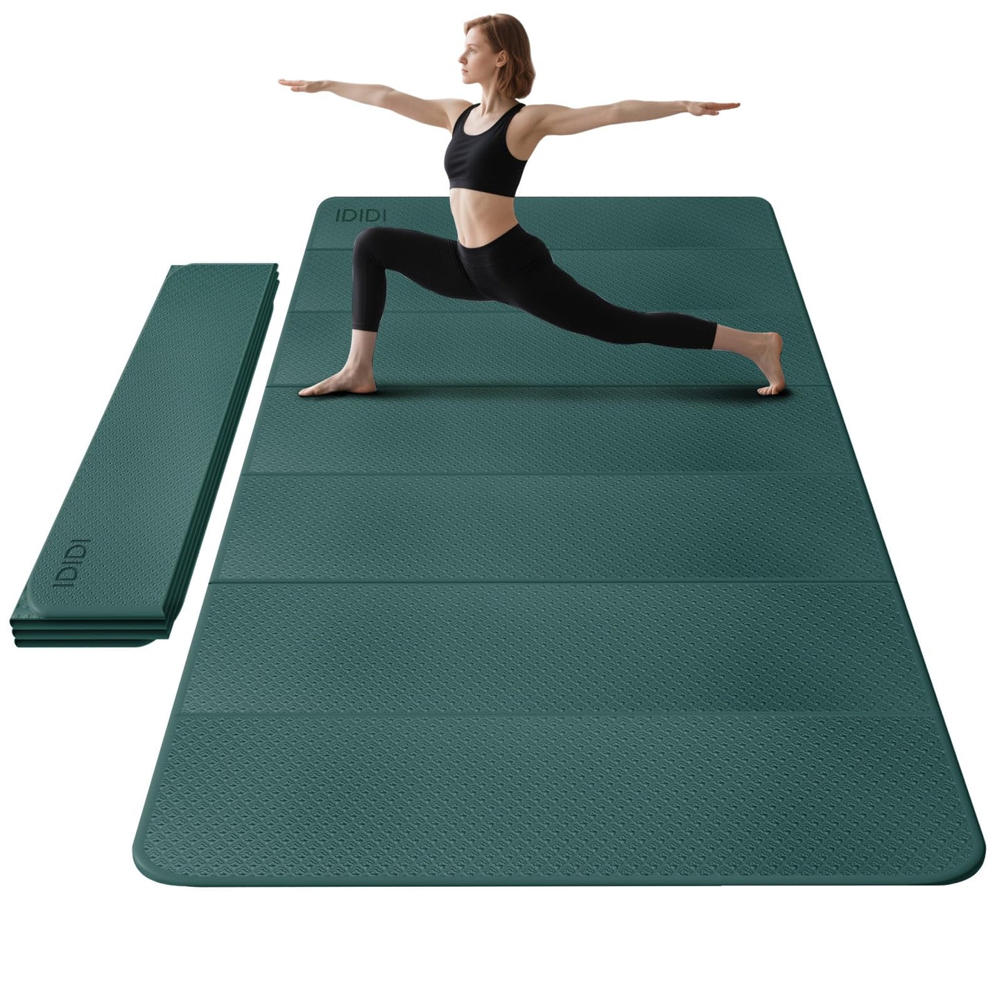 Foldable Yoga Mat Extra Large (74.0" x 47.2" x 0.4") | Double-Sided Non-Slip,Extra Wide Foldable Design,10mm Extra Thick ,Exercise Mat for Gym, Studio, Travel, Home Use - color: Deep Green
