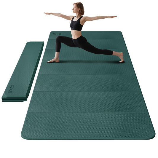 Foldable Yoga Mat Extra Large (74.0" x 47.2" x 0.4") | Double-Sided Non-Slip,Extra Wide Foldable Design,10mm Extra Thick ,Exercise Mat for Gym, Studio, Travel, Home Use - color: Deep Green