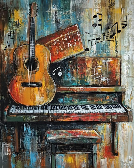 Piano Guitar Pattern Paint by Numbers Vintage Oil Painting Decor DIY Painting by Number on Canvas Music Note Painting with Brushes Acrylic Paints for Home Wall Decor 16x20 Inch（with Frame） - color: Artwork 07, size: 16''x20''(DIY frame)