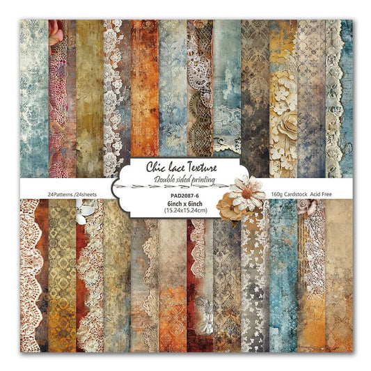 Vintage Scrapbook Paper Pad, 6x6 Shabby Chic Lace Texture Aesthetic Craft Paper, Decorative Junk Journal Supplies for Mixed Media, Card Making, Decoupage & DIY Art (Antique) - color: Antique