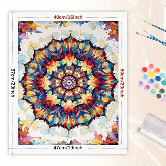 TAOPAOLAB Mandala Art Paint by Numbers Kit for Adults - DIY Colorful Mandala Painting on Canvas 16x20 Inches, Acrylic Paint Set, Suitable for Beginners, Meditation Art for Home Decoration or Gifts - color: FM03987, size: 40×50cm Unframed