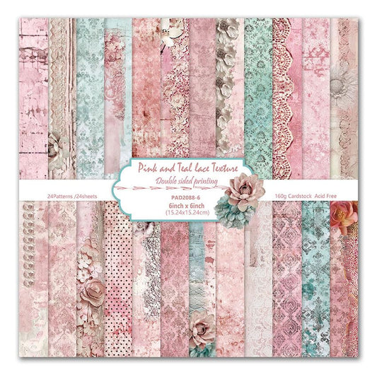 Vintage Scrapbook Paper Pad, 6x6 Shabby Chic Lace Texture Aesthetic Craft Paper, Decorative Junk Journal Supplies for Mixed Media, Card Making, Decoupage & DIY Art (Blush) - color: Blush
