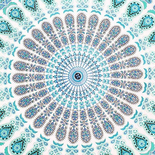 raajsee Tapestry Wall Mandala (WHITE BLUE, ROUND 70 INCHES) - color: WHITE BLUE