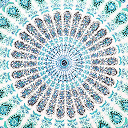 raajsee Tapestry Wall Mandala (WHITE BLUE, ROUND 70 INCHES) - color: WHITE BLUE