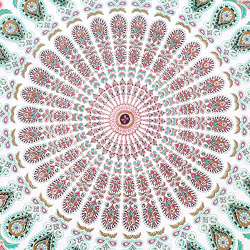 raajsee Mandala Round Beach Tapestry Hippie/Boho Beach Blanket Roundie/Indian Cotton Throw Bohemian Round Table Cloth/Yoga Mat Meditation Picnic Rugs 70 inch Circle (WHITE BROWN) - color: WHITE BROWN