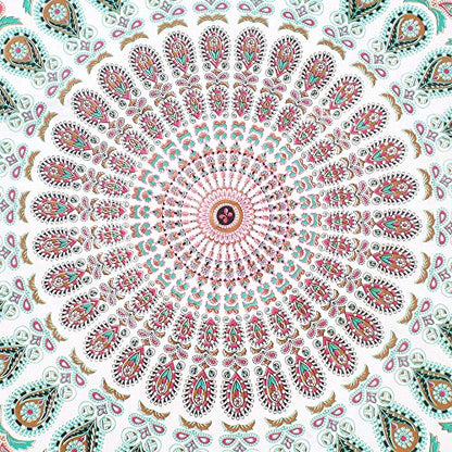 raajsee Mandala Round Beach Tapestry Hippie/Boho Beach Blanket Roundie/Indian Cotton Throw Bohemian Round Table Cloth/Yoga Mat Meditation Picnic Rugs 70 inch Circle (WHITE BROWN) - color: WHITE BROWN
