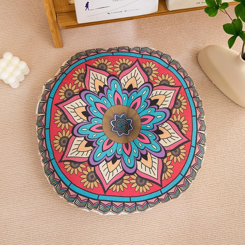Boho Round Floor Pillow Meditation Cushion, Vibrant Red