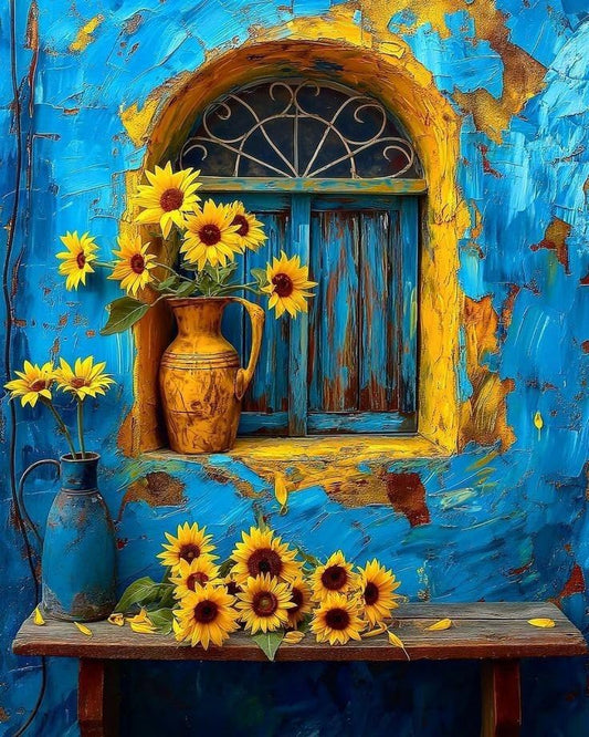 Paint by Numbers Kit for Adults, Window Sunflower Painting, 16 x 20 Inch | DIY Adult Paint by Number Kit on Canvas for Beginners, without Frame, Rustic Wall Decor, Stress Relief Craft Gift - color: TRTDNF1P408
