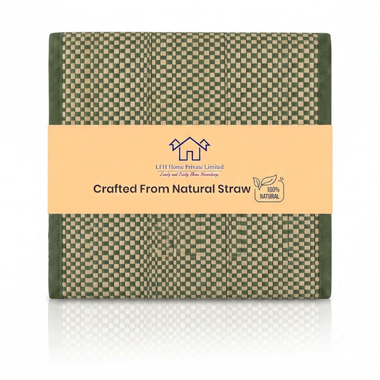 LFH Home Handmade Straw Yoga Mat For Exercise, Workout, Fitness - Perfect Heavy Quality Eco Friendly Natural Straw Reversible Yoga Mat for Men & Women - 72x24 Inch - color: Military Green
