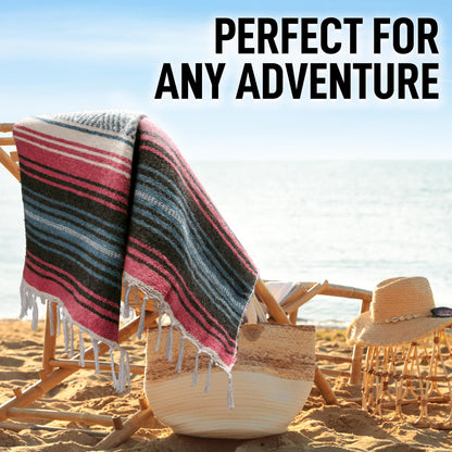 Hydration Nation Authentic Large Handwoven Mexican Striped Throw Blanket - Soft, Durable, Eco-Friendly - 70"x50" - Azure - color: Azure