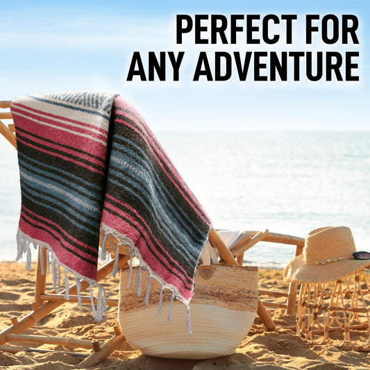 Hydration Nation Authentic Large Handwoven Mexican Striped Throw Blanket - Soft, Durable, Eco-Friendly - 70"x50" - Azure - color: Azure
