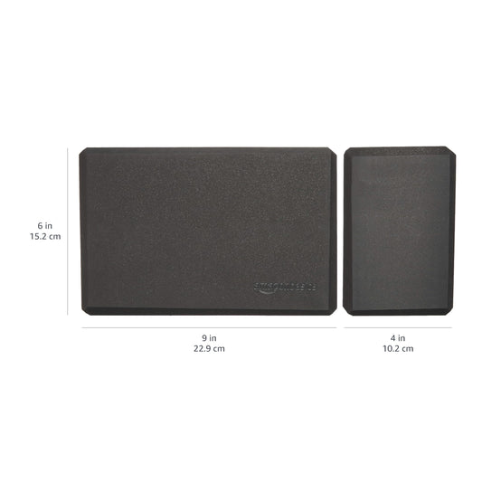 Amazon Basics Non-Slip Yoga Blocks, Set of 2, Deepen Poses, 4" x 9" x 6", Black