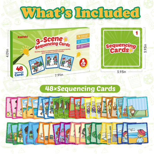 Kasfalci Sequencing Cards, Sequence Game for Kids, Speech Therapy Materials for Autism, Improve Storytelling,Social Skills, Sentence Building, Preschool Learning Activities for Classroom & Homeschool - style: 3-Scene Sequencing Cards