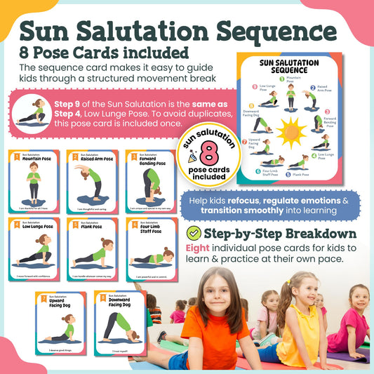 Yoga Cards for Kids, Pose Deck for Beginners, Exercise Flashcards, 32 Cards